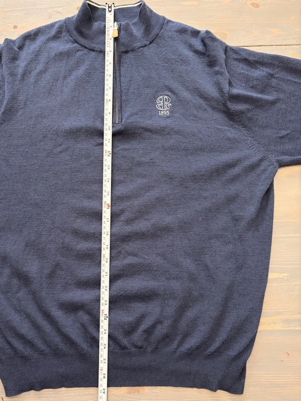 Peter Millard Navy Quarter-Zip Sweater with Contrast Trim - 1895 Logo XL
